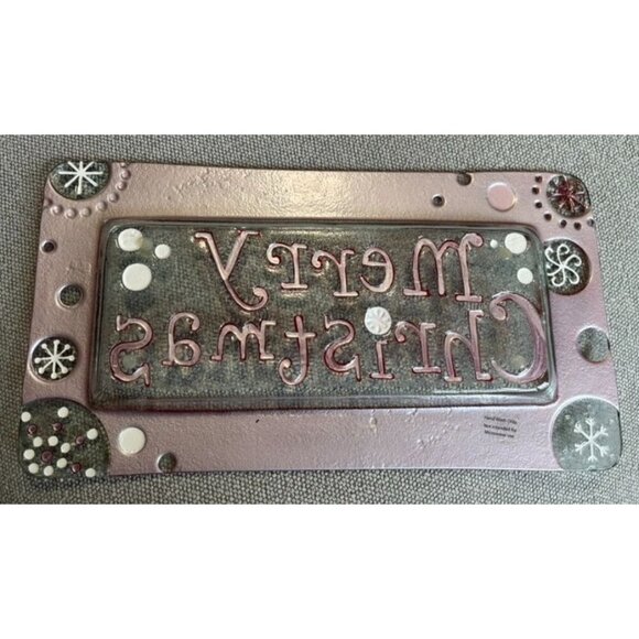 Red & Silver Glass "Merry Christmas" Serving Tray‎ Platter 15x8 Decor - Picture 4 of 5